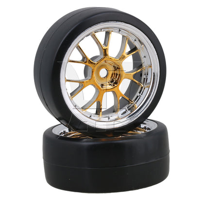 BQLZR  RC1:10 On Road Car Y Shape Yellow Wheel Rims W/ Smooth Drift Tyre 290149