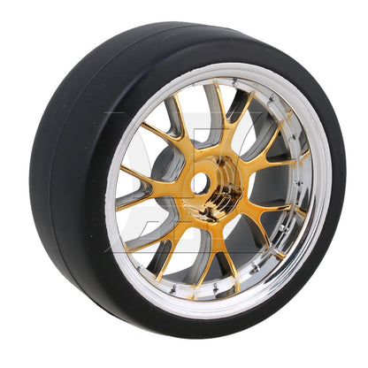 BQLZR  RC1:10 On Road Car Y Shape Yellow Wheel Rims W/ Smooth Drift Tyre 290149