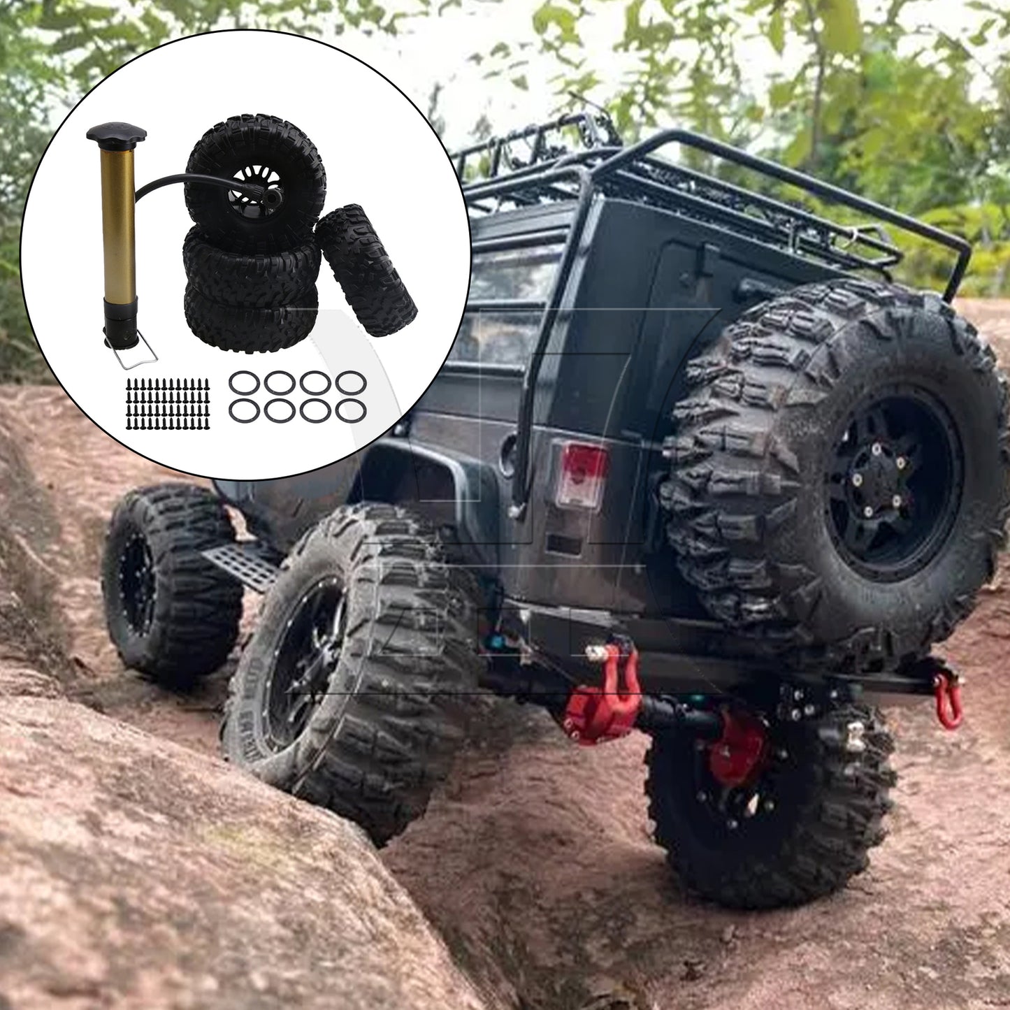 BQLZR 4x S Pattern 2.2" 1:10 RC Inflatable Tires& Alloy Black Beadlock Wheels