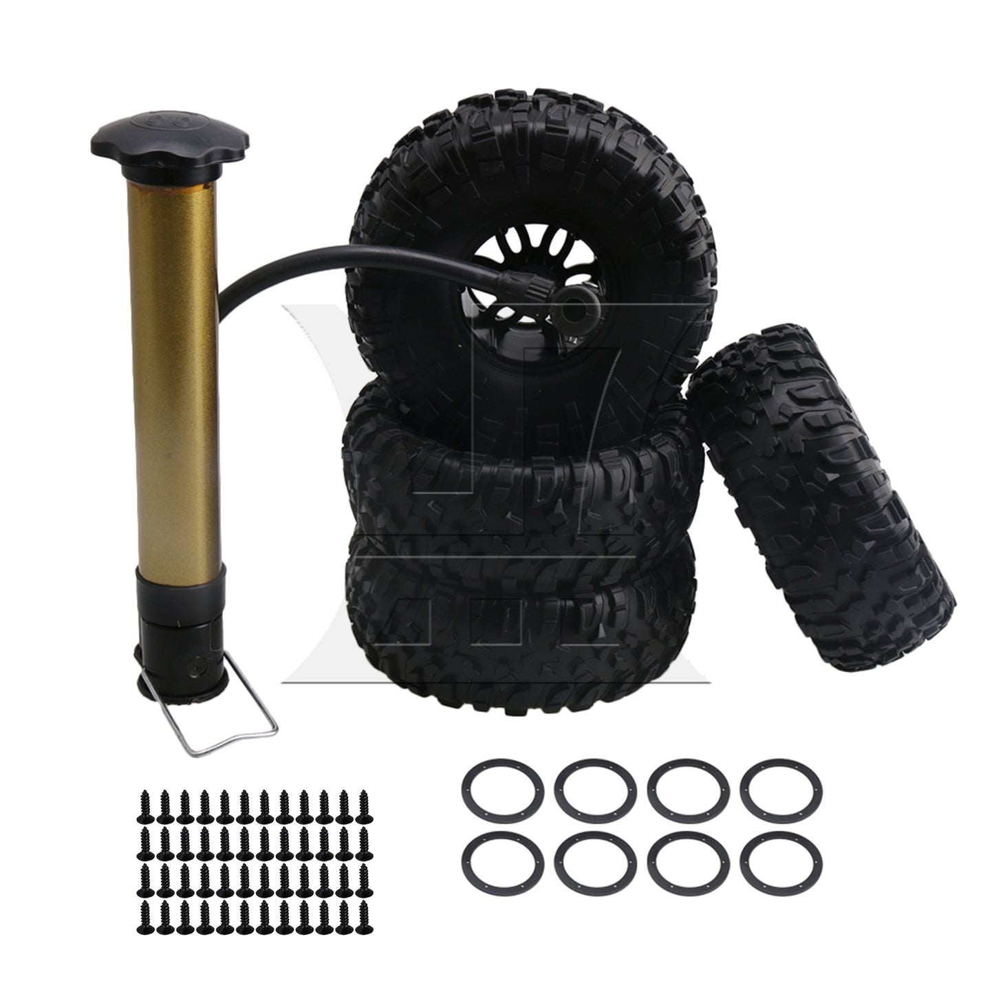 BQLZR 4x S Pattern 2.2" 1:10 RC Inflatable Tires& Alloy Black Beadlock Wheels