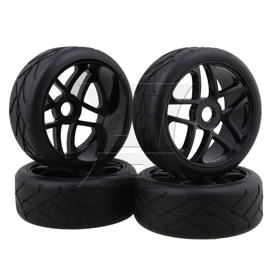 BQLZR  4PCS RC1:8 Off-Road Car Black Flower Type Rubber Tyre &5-Spoke Wheel Rim BQLZR