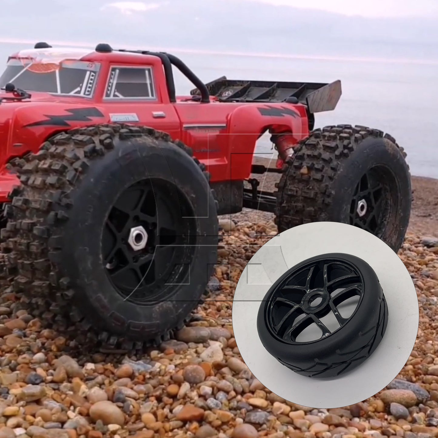 BQLZR  4PCS RC1:8 Off-Road Car Black Flower Type Rubber Tyre &5-Spoke Wheel Rim BQLZR