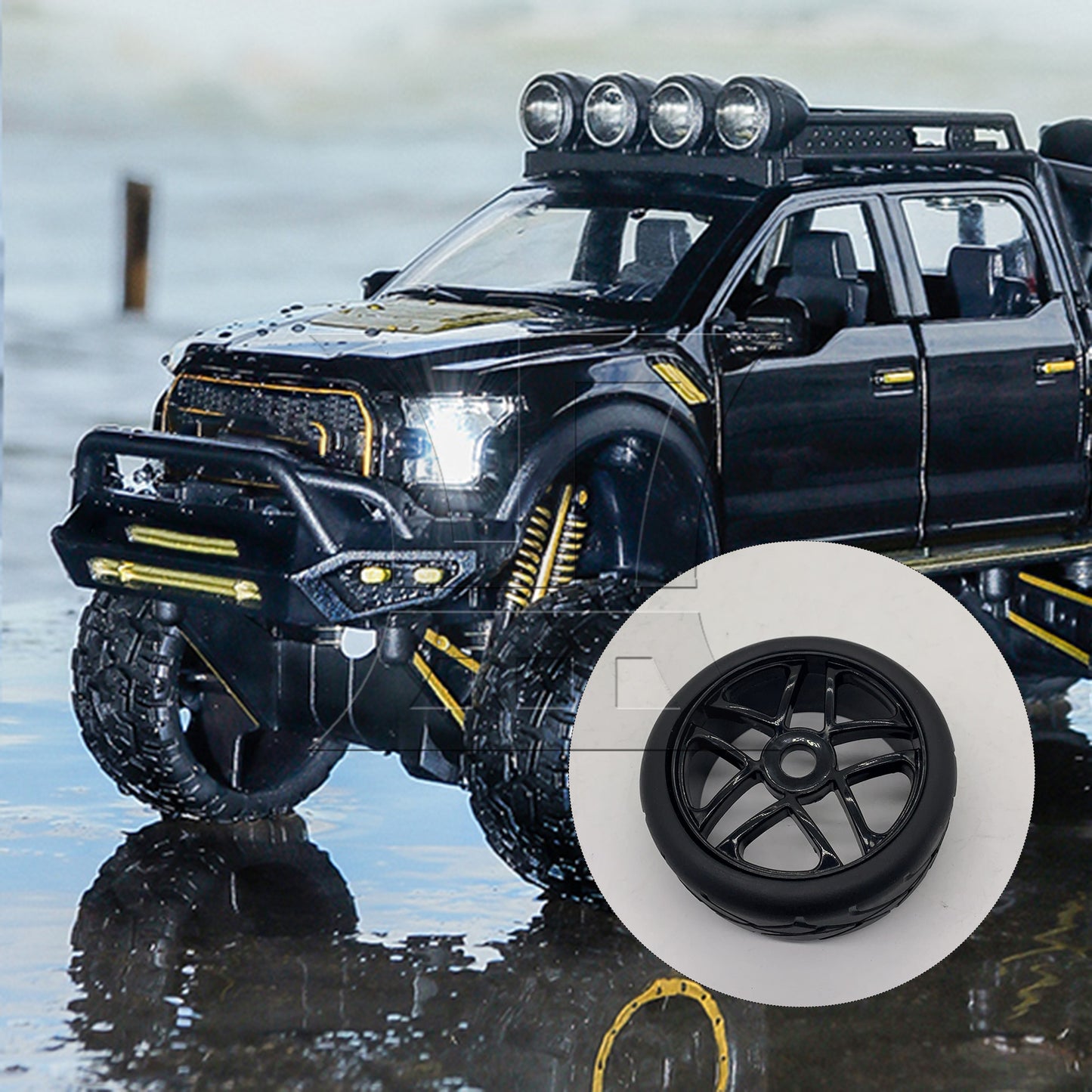 BQLZR  4PCS RC1:8 Off-Road Car Black Flower Type Rubber Tyre &5-Spoke Wheel Rim BQLZR