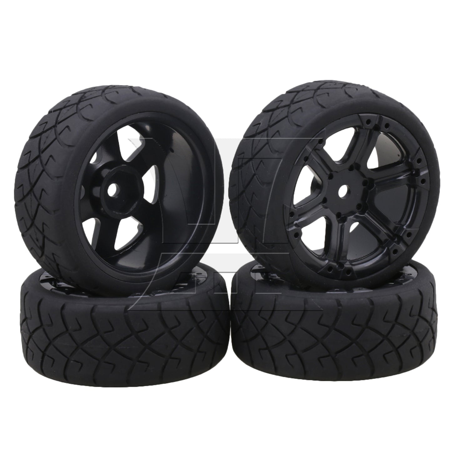 BQLZR 4 x Rubber X Shape Pattern Tyre 6 Spoke Wheel Rim for RC1:10 On-Road Car