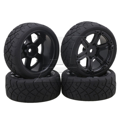 BQLZR 4 x Rubber X Shape Pattern Tyre 6 Spoke Wheel Rim for RC1:10 On-Road Car