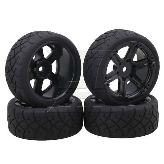 BQLZR 4 x Rubber X Shape Pattern Tyre 6 Spoke Wheel Rim for RC1:10 On-Road Car