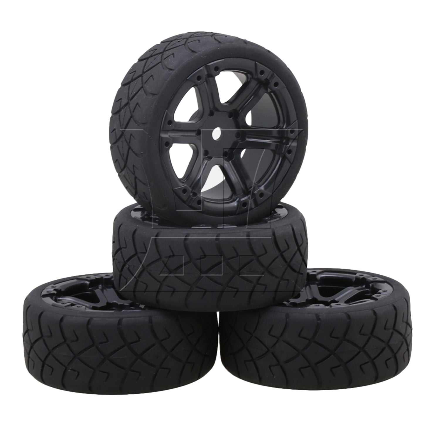 BQLZR 4 x Rubber X Shape Pattern Tyre 6 Spoke Wheel Rim for RC1:10 On-Road Car