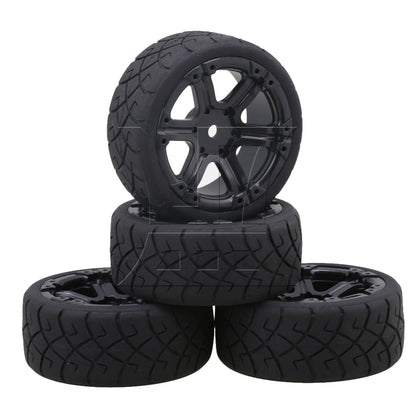 BQLZR 4 x Rubber X Shape Pattern Tyre 6 Spoke Wheel Rim for RC1:10 On-Road Car