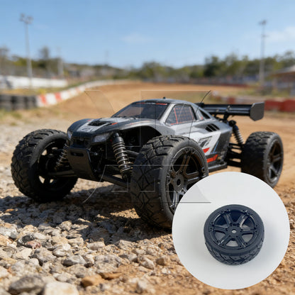 BQLZR 4 x Rubber X Shape Pattern Tyre 6 Spoke Wheel Rim for RC1:10 On-Road Car