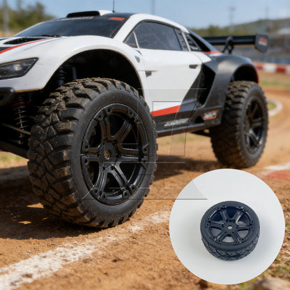 BQLZR 4 x Rubber X Shape Pattern Tyre 6 Spoke Wheel Rim for RC1:10 On-Road Car