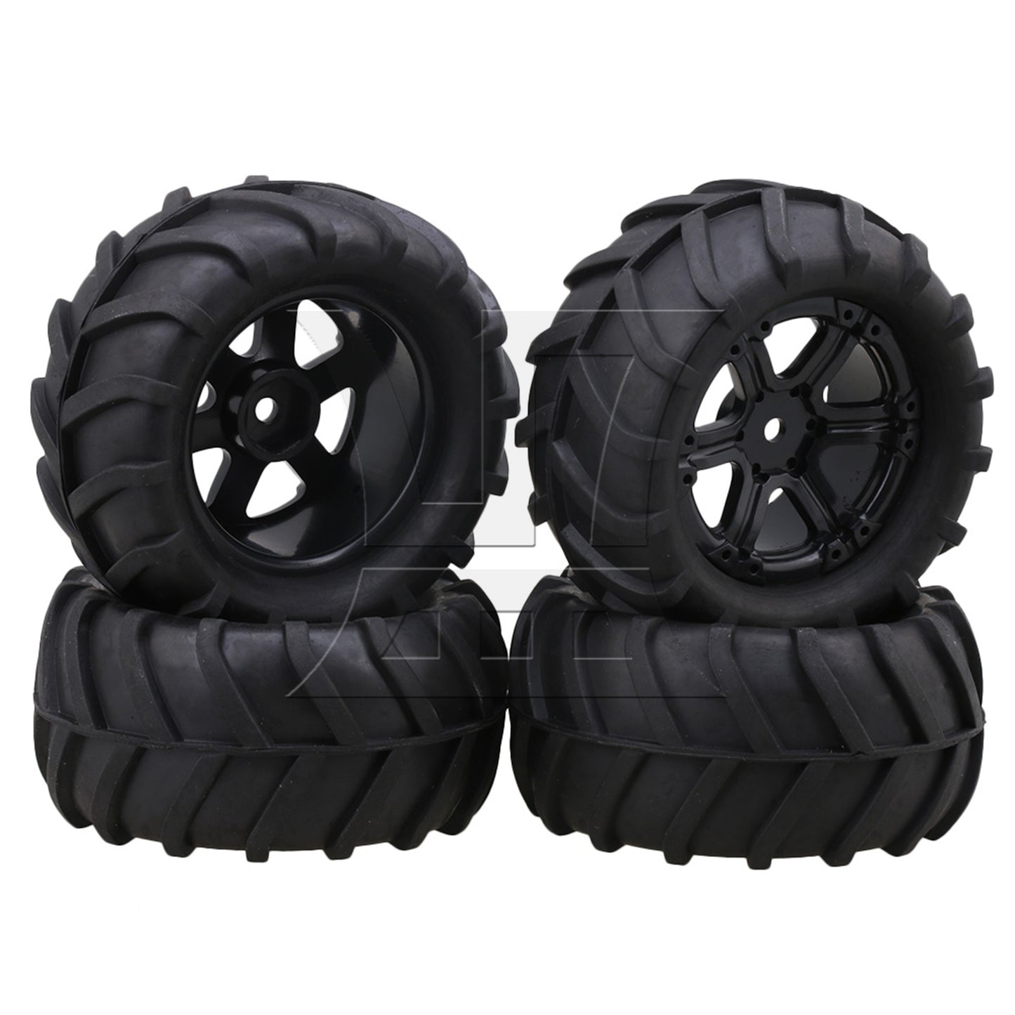 BQLZR 4PCS 20511 6 Spoke Wheel Rubber Wheat-type Tyre for RC 1:16 Truck Car Black