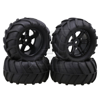 BQLZR 4PCS 20511 6 Spoke Wheel Rubber Wheat-type Tyre for RC 1:16 Truck Car Black