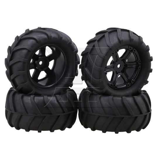 BQLZR 4PCS 20511 6 Spoke Wheel Rubber Wheat-type Tyre for RC 1:16 Truck Car Black