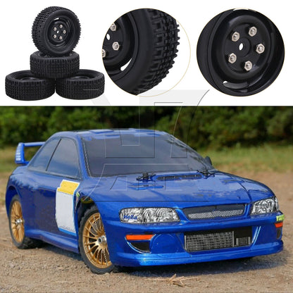 BQLZR 4pieces RC1:10 On Road Car Rally Car U Rubber Tyres + 4-Hole Wheel Rims 20662