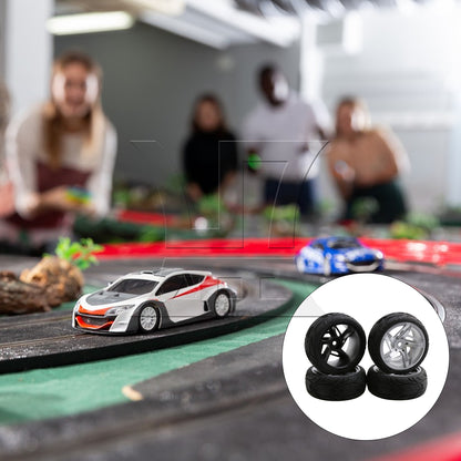 BQLZR 4PCS RC 1:10 On Road Car 12mm Silver Plastic 3D Five-star Wheels & Rubber Tire