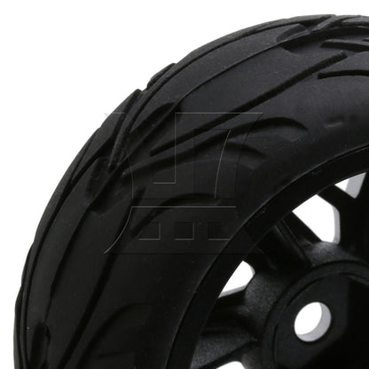 BQLZR 4PCS RC 1:10 On Road Car 12mm Silver Plastic 3D Five-star Wheels & Rubber Tire