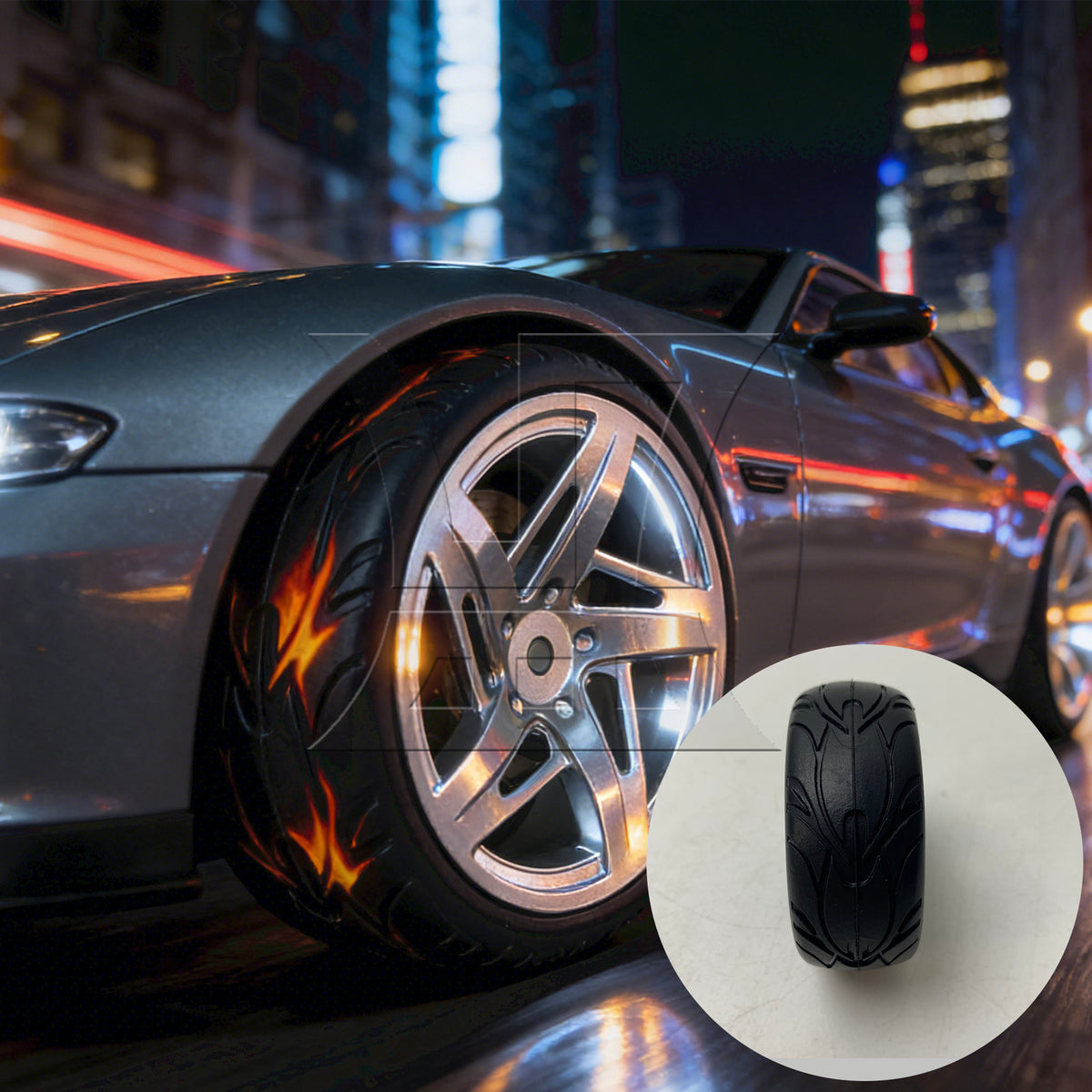BQLZR 4PCS RC 1:10 On Road Car 12mm Silver Plastic 3D Five-star Wheels & Rubber Tire