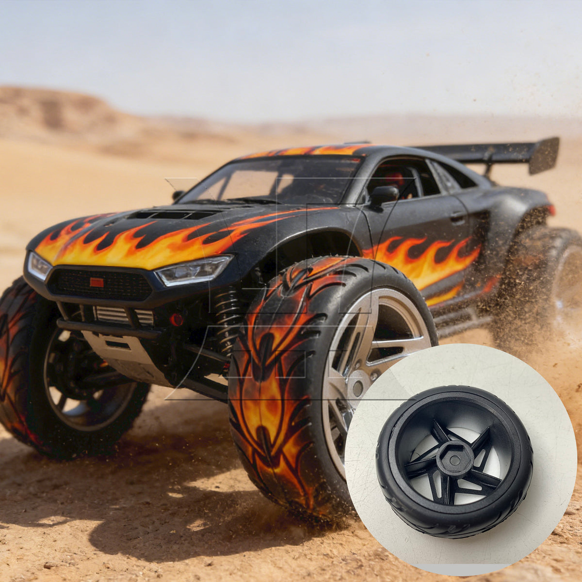 BQLZR 4PCS RC 1:10 On Road Car 12mm Silver Plastic 3D Five-star Wheels & Rubber Tire