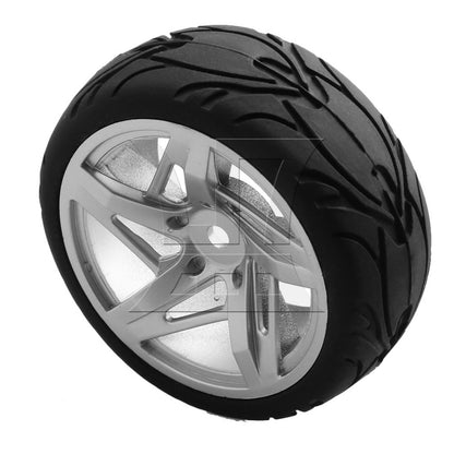 BQLZR 4PCS RC 1:10 On Road Car 12mm Silver Plastic 3D Five-star Wheels & Rubber Tire