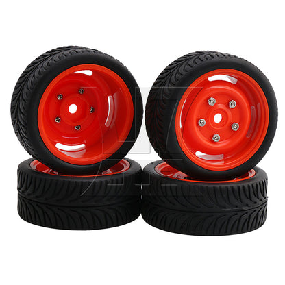 BQLZR 4 x RC 1/10 Racing Drift Car On Road Car 12mm Hex Red Wheel Rims & Black Tyres
