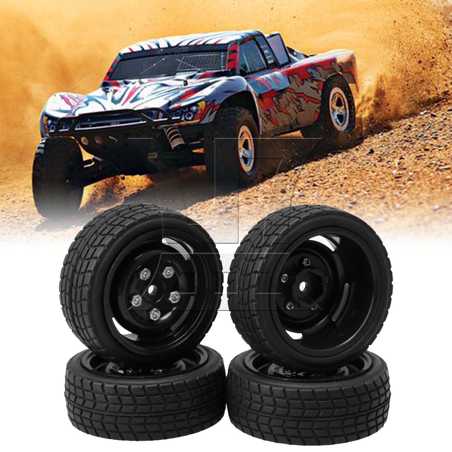 BQLZR 4 Pieces 12 mm Hub Rubber Tire and 5 Holes Wheel Rims for RC 1/10 On-Road Car