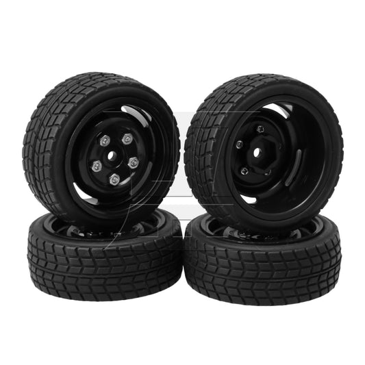 BQLZR 4 Pieces 12 mm Hub Rubber Tire and 5 Holes Wheel Rims for RC 1/10 On-Road Car