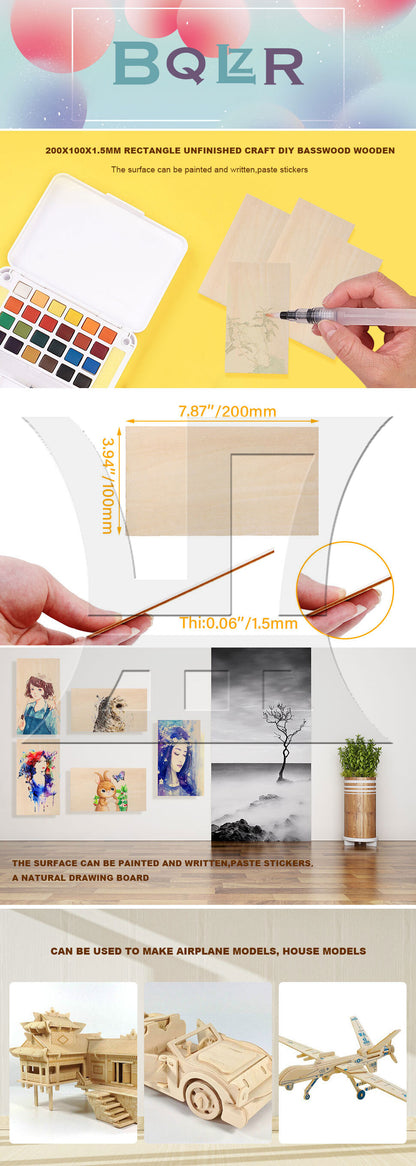BQLZR 5pcs 200x100x1.5mm Craft Unpainted Wooden Sheets DIY Building Model Mini House