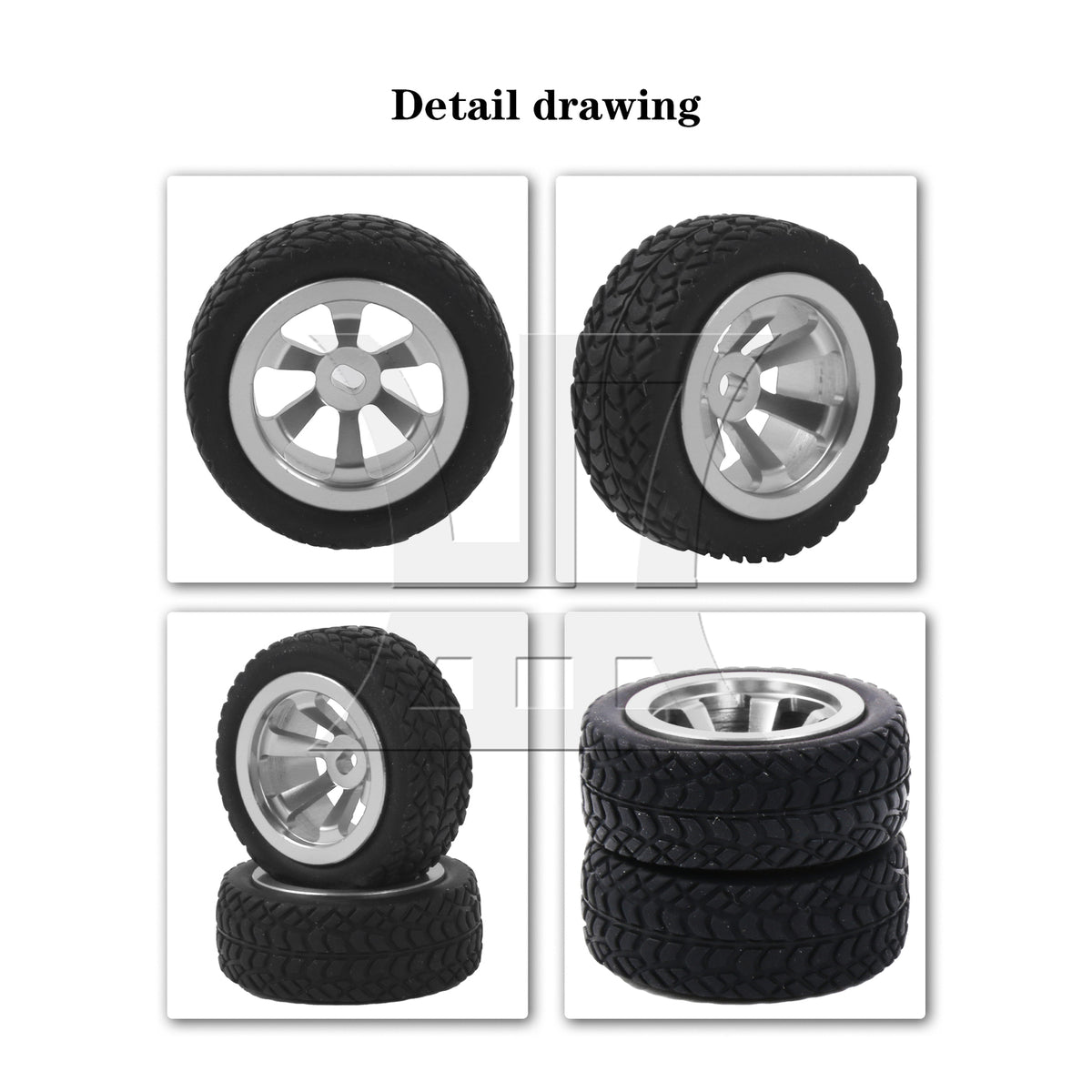 BQLZR 4Pieces RC Upgrade Silver Wheel Rims Tires Replacement for Kyosho 1:28 Type B