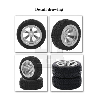 BQLZR 4Pieces RC Upgrade Silver Wheel Rims Tires Replacement for Kyosho 1:28 Type B