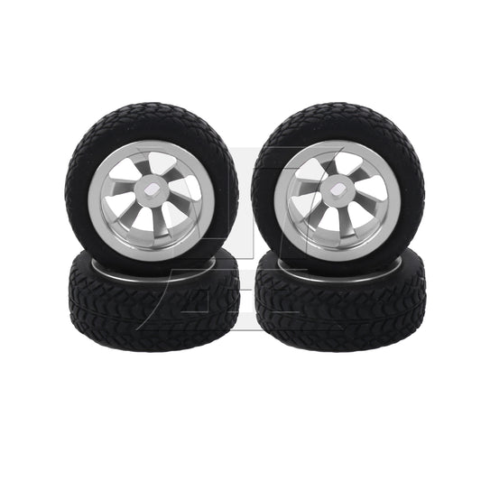 BQLZR 4Pieces RC Upgrade Silver Wheel Rims Tires Replacement for Kyosho 1:28 Type B