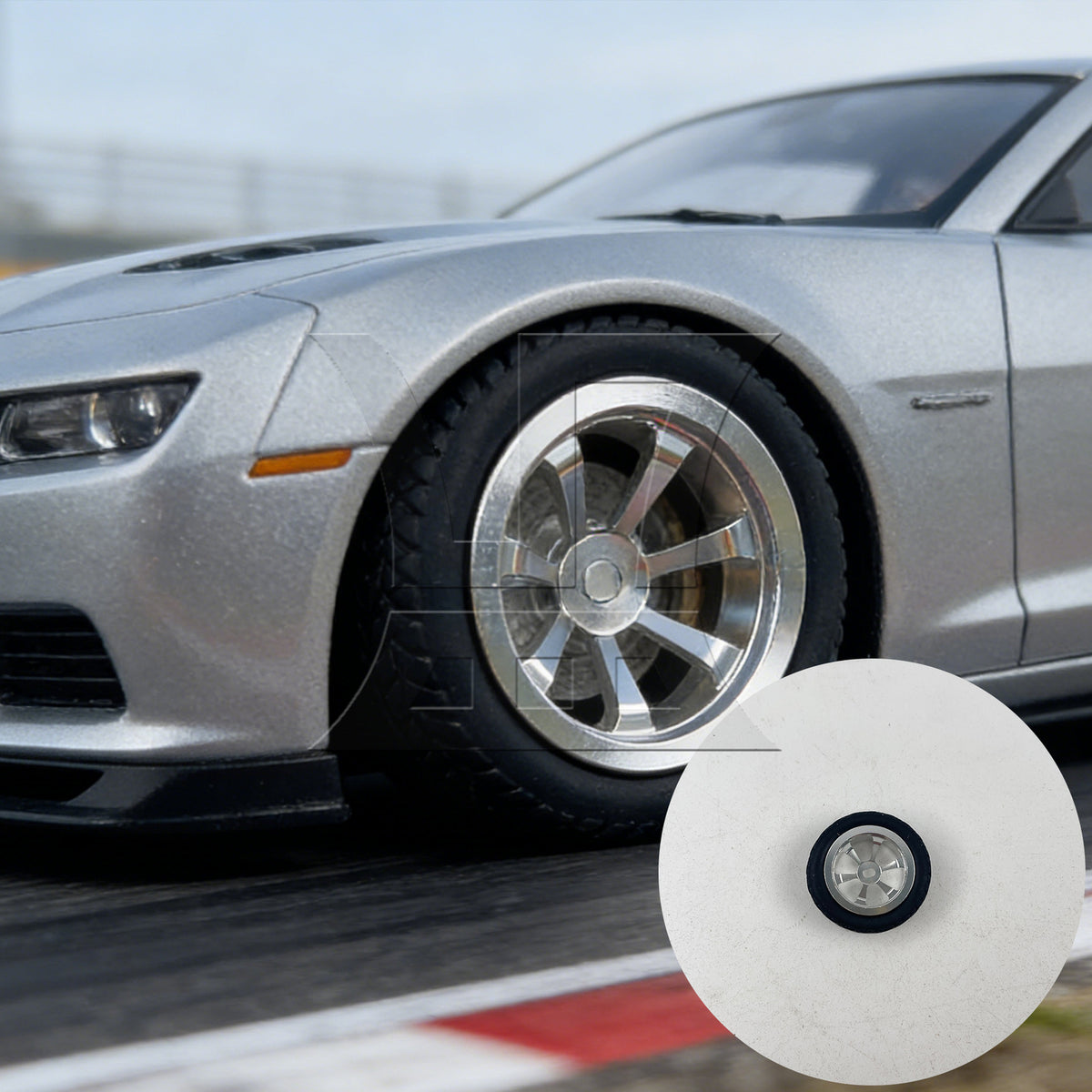 BQLZR 4Pieces RC Upgrade Silver Wheel Rims Tires Replacement for Kyosho 1:28 Type B