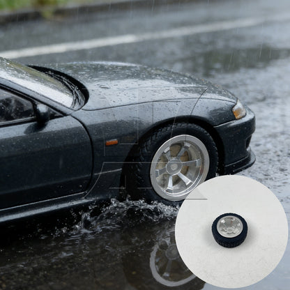 BQLZR 4Pieces RC Upgrade Silver Wheel Rims Tires Replacement for Kyosho 1:28 Type B
