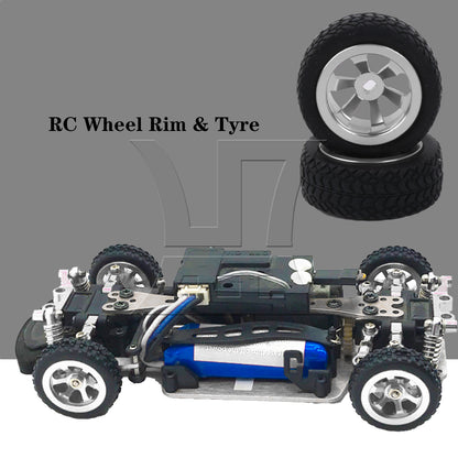 BQLZR 4Pieces RC Upgrade Silver Wheel Rims Tires Replacement for Kyosho 1:28 Type B
