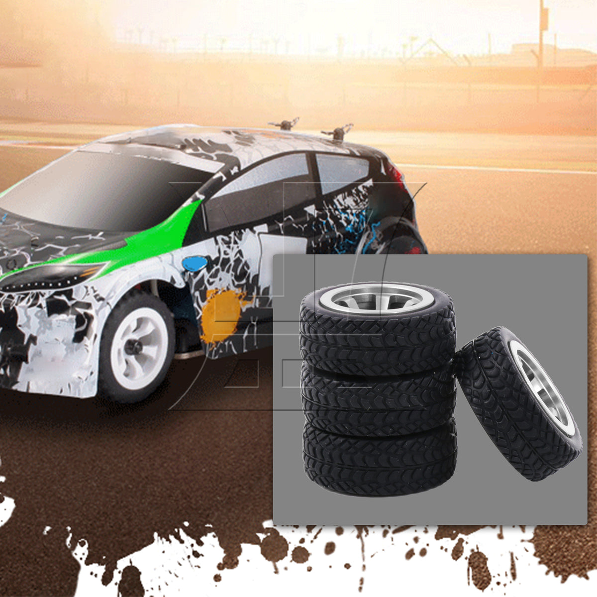 BQLZR 4Pieces RC Upgrade Silver Wheel Rims Tires Replacement for Kyosho 1:28 Type B