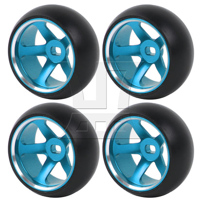 BQLZR 4Pieces RC Upgrade Blue 5-Spoke Wheel Rims Tires Replacement for 1:28