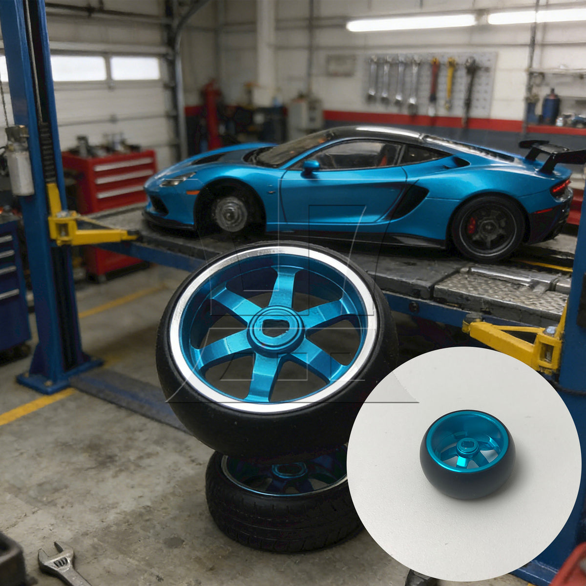 BQLZR 4Pieces RC Upgrade Blue 5-Spoke Wheel Rims Tires Replacement for 1:28