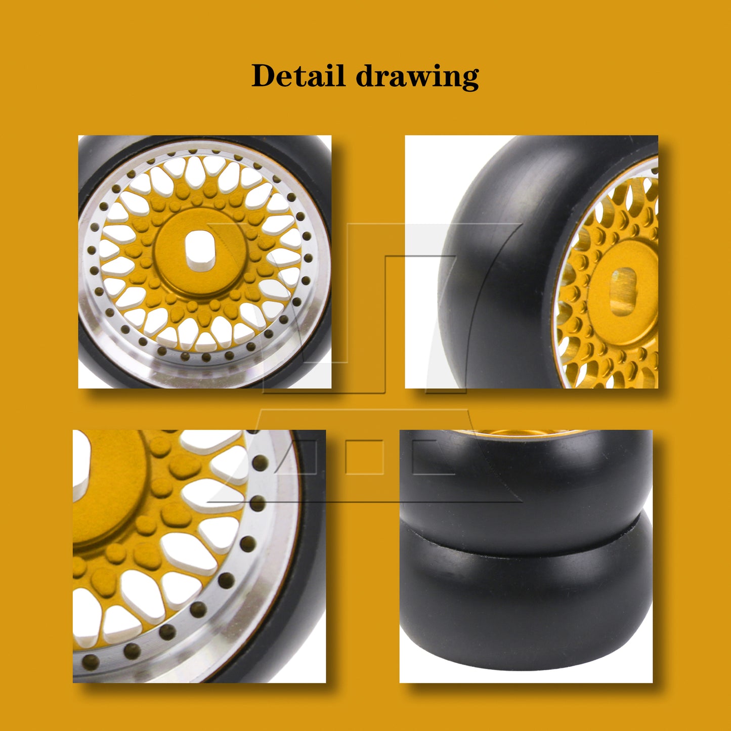 BQLZR 4Pieces RC Drift Tires Wheels Rims Y-shape Replacement for K969-06Y 1:28 Gold