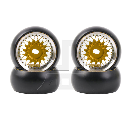 BQLZR 4Pieces RC Drift Tires Wheels Rims Y-shape Replacement for K969-06Y 1:28 Gold