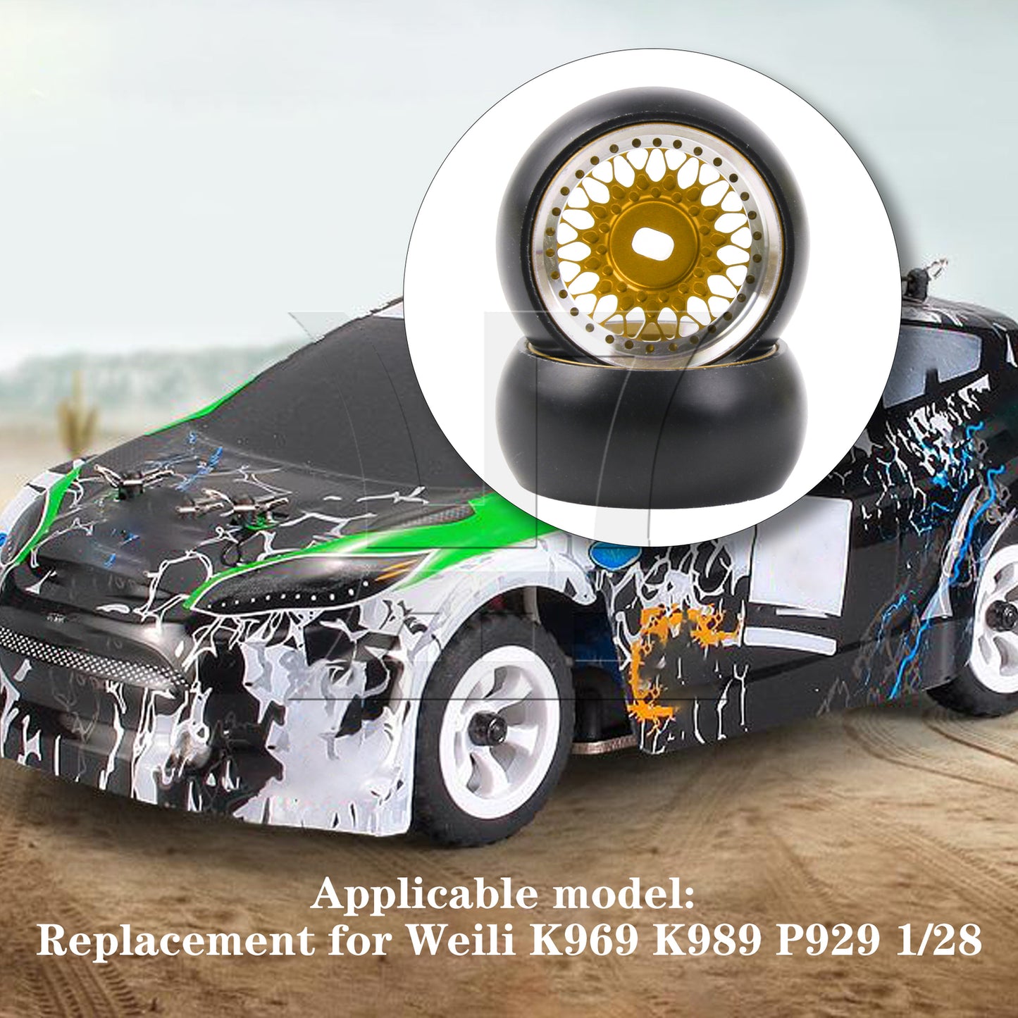 BQLZR 4Pieces RC Drift Tires Wheels Rims Y-shape Replacement for K969-06Y 1:28 Gold