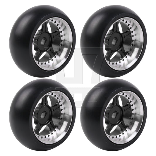 BQLZR 4Pieces RC Drift Tires & Wheels Rims Replacement for K969-07BL 1:28 27mm Black