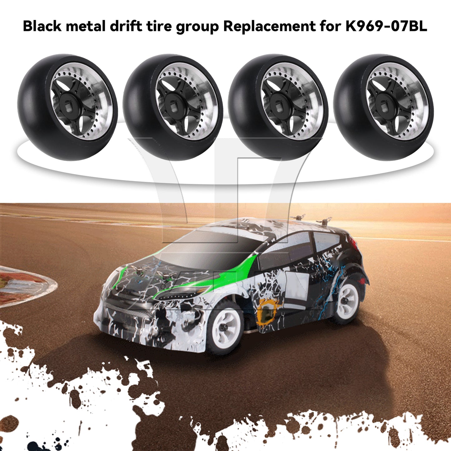 BQLZR 4Pieces RC Drift Tires & Wheels Rims Replacement for K969-07BL 1:28 27mm Black