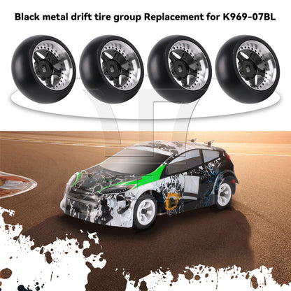 BQLZR 4Pieces RC Drift Tires & Wheels Rims Replacement for K969-07BL 1:28 27mm Black