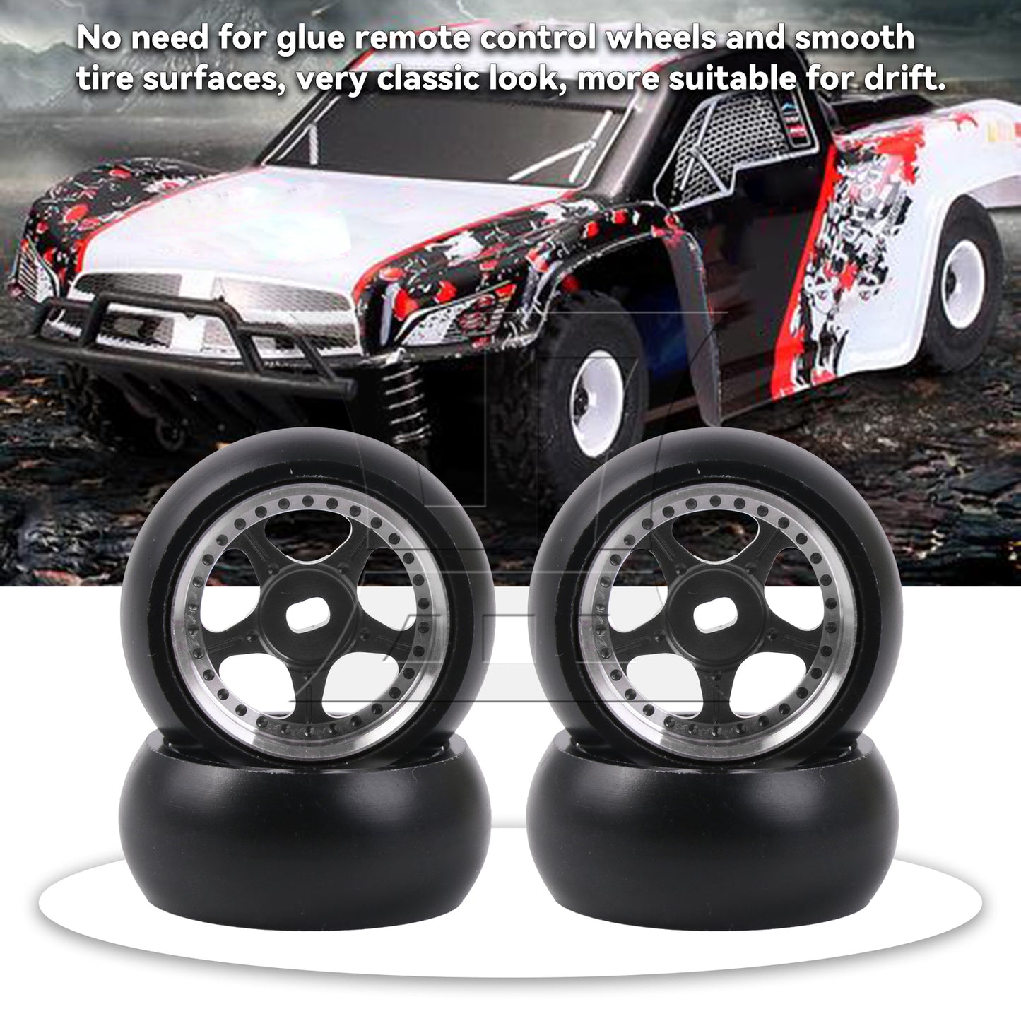 BQLZR 4Pieces RC Drift Tires & Wheels Rims Replacement for K969-07BL 1:28 27mm Black