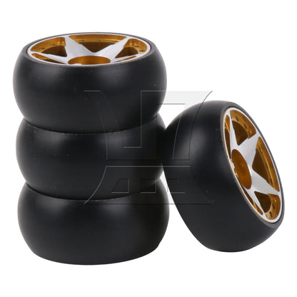 BQLZR 4Pieces RC1:28 Drift Tyre & Pentagram Wheel Replacement for K969-13Y Yellow