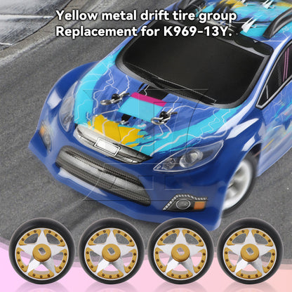 BQLZR 4Pieces RC1:28 Drift Tyre & Pentagram Wheel Replacement for K969-13Y Yellow