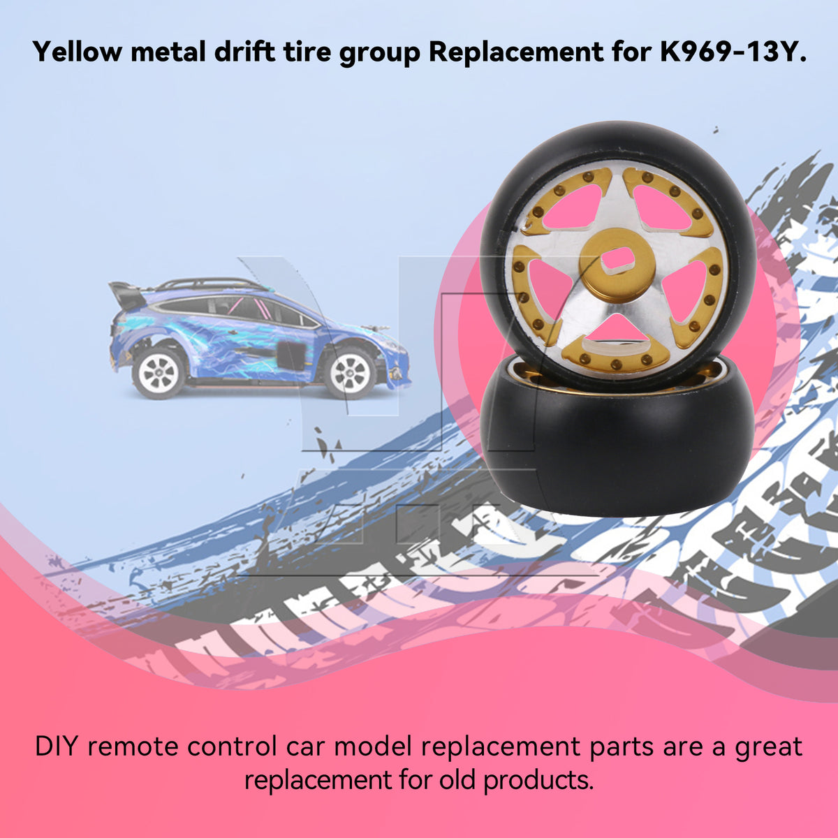 BQLZR 4Pieces RC1:28 Drift Tyre & Pentagram Wheel Replacement for K969-13Y Yellow