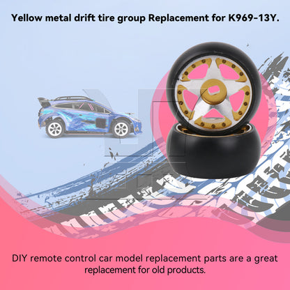 BQLZR 4Pieces RC1:28 Drift Tyre & Pentagram Wheel Replacement for K969-13Y Yellow