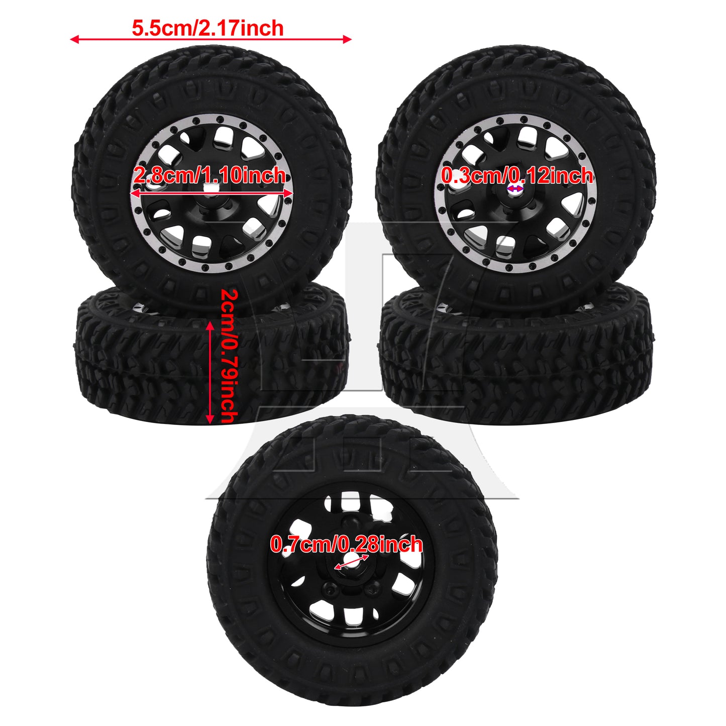 BQLZR 4Pieces RC 1:18 1:24 Wheel Tire 12-Spoke 55mm Replacement for C-C3004BL Black