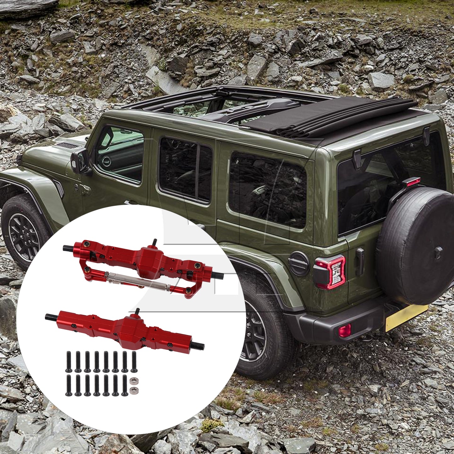 BQLZR 2Pieces RC1:16 Red Al. Front Rear Bridge Shaft Set Replacement for Henglong