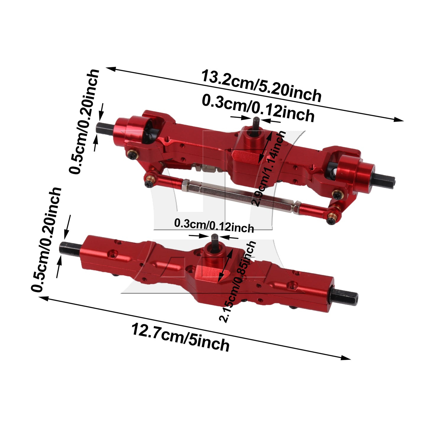 BQLZR 2Pieces RC1:16 Red Al. Front Rear Bridge Shaft Set Replacement for Henglong